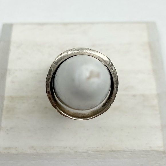 Sterling 925 Stamped Silver Cobblestone Cracked Pebble Boho Cuff Ring Size 5.5-6 - Picture 10 of 13